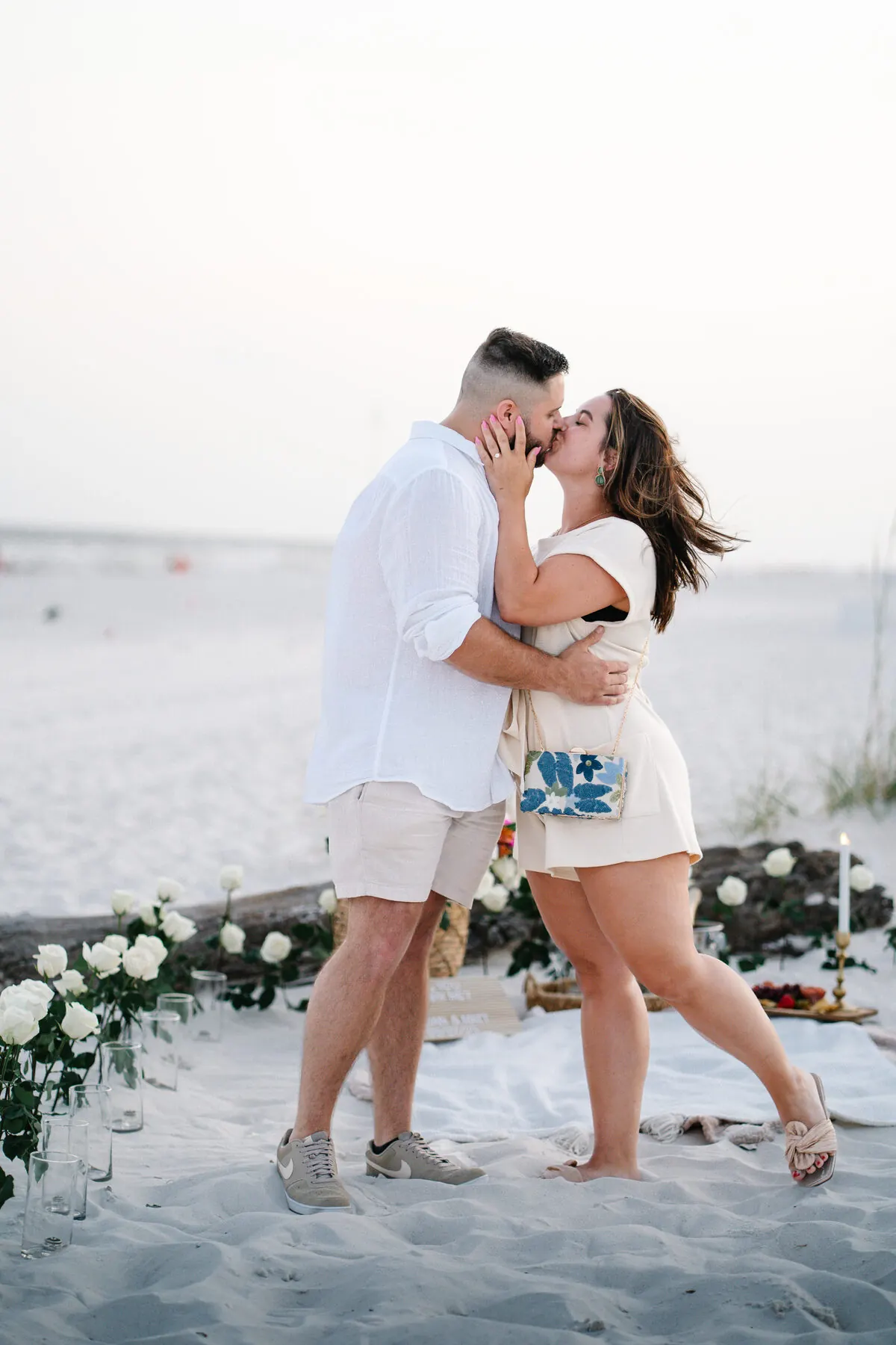 Couple posing for engagement photos